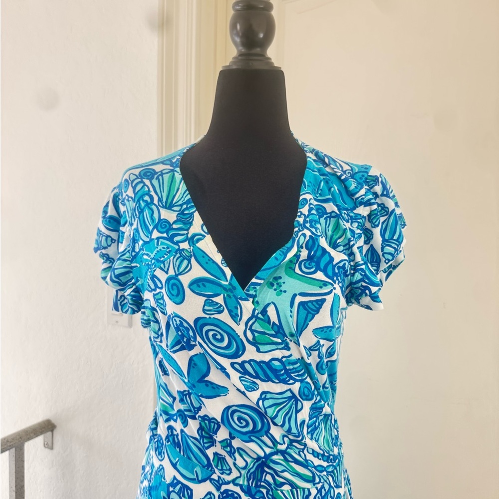 🦄 Lilly Pulitzer Sz S Shorely Blue Sailors Valentine Adriel Wrap Dress - Picture 7 of 9